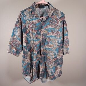 Permit Vintage Novelty Crazy Print Retro Dress Shirt Short Sleeve Cotton Mens XL
